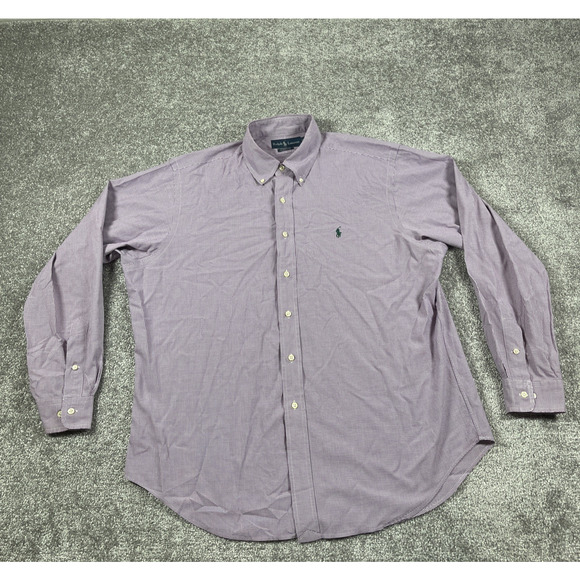 Ralph Lauren Dress Shirt Mens 16.5 34 35 Button Down Gingham Classic Fit Purple - Picture 2 of 11